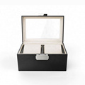 2 slot black rectangle watch box custom Logo watch leather box